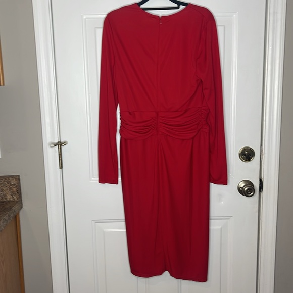 Lauren Ralph Lauren Red Ruched Stretch Jersey Surplice Long Sleeve Dress, 10 - Picture 8 of 9
